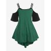ROSE GAL Rosegal Women Plus Size Cold Shoulder Tee Lace-up Asymmetric Marled Short Sleeves Tee Open Shoulder Tunic Top(Green_2)