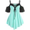 ROSE GAL Rosegal Women Plus Size Cold Shoulder Tee Lace-up Asymmetric Marled Short Sleeves Tee Open Shoulder Tunic Top(Light Green_1)