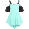 ROSE GAL Rosegal Women Plus Size Cold Shoulder Tee Lace-up Asymmetric Marled Short Sleeves Tee Open Shoulder Tunic Top(Light Green_1)