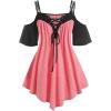 ROSE GAL Rosegal Women Plus Size Cold Shoulder Tee Lace-up Asymmetric Marled Short Sleeves Tee Open Shoulder Tunic Top(Pink_1)
