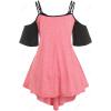 ROSE GAL Rosegal Women Plus Size Cold Shoulder Tee Lace-up Asymmetric Marled Short Sleeves Tee Open Shoulder Tunic Top(Pink_1)
