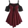 ROSE GAL Rosegal Women Plus Size Cold Shoulder Tee Lace-up Asymmetric Marled Short Sleeves Tee Open Shoulder Tunic Top(Red_1)