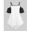 ROSE GAL Rosegal Women Plus Size Cold Shoulder Tee Lace-up Asymmetric Marled Short Sleeves Tee Open Shoulder Tunic Top(White_2)