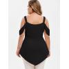 ROSE GAL Rosegal Women Plus Size Cold Shoulder Top Floral Applique Ruched Draped T-Shirt Open Shoulder Tunic Top(Black_1)