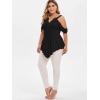 ROSE GAL Rosegal Women Plus Size Cold Shoulder Top Floral Applique Ruched Draped T-Shirt Open Shoulder Tunic Top(Black_1)