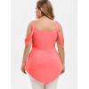 ROSE GAL Rosegal Women Plus Size Cold Shoulder Top Floral Applique Ruched Draped T-Shirt Open Shoulder Tunic Top(Orange_1)