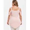 ROSE GAL Rosegal Women Plus Size Cold Shoulder Top Floral Applique Ruched Draped T-Shirt Open Shoulder Tunic Top(Pink_2)