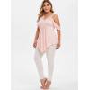 ROSE GAL Rosegal Women Plus Size Cold Shoulder Top Floral Applique Ruched Draped T-Shirt Open Shoulder Tunic Top(Pink_2)
