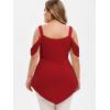 ROSE GAL Rosegal Women Plus Size Cold Shoulder Top Floral Applique Ruched Draped T-Shirt Open Shoulder Tunic Top(Red_1)