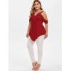 ROSE GAL Rosegal Women Plus Size Cold Shoulder Top Floral Applique Ruched Draped T-Shirt Open Shoulder Tunic Top(Red_1)