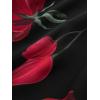 ROSE GAL Rosegal Women Plus Size Flower Print Chiffon Panel Knee Length Flowy Dress with Pockets(Black)