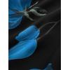 ROSE GAL Rosegal Women Plus Size Flower Print Chiffon Panel Knee Length Flowy Dress with Pockets(Blue_1)