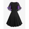 ROSE GAL Rosegal Women Plus Size Flower Print Chiffon Panel Knee Length Flowy Dress with Pockets(Purple)