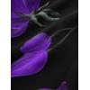 ROSE GAL Rosegal Women Plus Size Flower Print Chiffon Panel Knee Length Flowy Dress with Pockets(Purple)