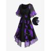 ROSE GAL Rosegal Women Plus Size Flower Print Chiffon Panel Knee Length Flowy Dress with Pockets(Purple)