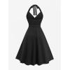 ROSE GAL Women Plus Size 1950s Vintage Halter Cocktail Swing Flower Jacquard Buttons Audrey Hepburn Retro Dress(Black_1)