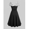 ROSE GAL Women Plus Size 1950s Vintage Retro V Neck Cocktail Swing Crossover Sleeveless Polka Dot Ruched Dress(Black_1)