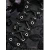 ROSE GAL Women Plus Size Elegant Summer Cold Shoulder Top Floral Flocking Lettuces Lace-up Layered Tunic T-Shirt(Black_1)