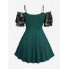 ROSE GAL Women Plus Size Elegant Summer Cold Shoulder Top Floral Flocking Lettuces Lace-up Layered Tunic T-Shirt(Green_3)