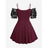 ROSE GAL Women Plus Size Elegant Summer Cold Shoulder Top Floral Flocking Lettuces Lace-up Layered Tunic T-Shirt(Red_1)