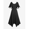 ROSE GAL Women Plus Size Medieval Renaissance Costume Victorian Dress Color Block Textured Bell Sleeve Dress(Black)