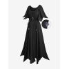 ROSE GAL Women Plus Size Medieval Renaissance Costume Victorian Dress Color Block Textured Bell Sleeve Dress(Black)
