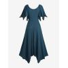 ROSE GAL Women Plus Size Medieval Renaissance Costume Victorian Dress Color Block Textured Bell Sleeve Dress(Blue)