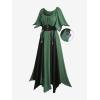 ROSE GAL Women Plus Size Medieval Renaissance Costume Victorian Dress Color Block Textured Bell Sleeve Dress(Green)
