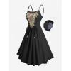 ROSE GAL Women Plus Size Renaissance Floral Lace-up Lace Panel Summer Cami Dress(Black_1)
