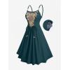 ROSE GAL Women Plus Size Renaissance Floral Lace-up Lace Panel Summer Cami Dress(Green_1)