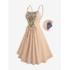 ROSE GAL Women Plus Size Renaissance Floral Lace-up Lace Panel Summer Cami Dress(Khaki_1)