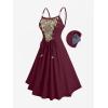ROSE GAL Women Plus Size Renaissance Floral Lace-up Lace Panel Summer Cami Dress(Red_1)