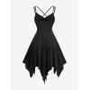 ROSE GAL Women Plus Size Sleeveless Cami Dress Textured Crinkly Layered Handkerchief Hem Midi Swing Dress(Black)