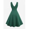 ROSE GAL Women Plus Size Sleeveless Plunging 1950 Vintage Swing Dress Solid Audrey Hepburn Dress(Green_1)