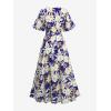 ROSE GAL Women Plus Size Summer Vacation Maxi Dress Floral Print V Neck Surplice Flowy Sundress with Belt(Blue)