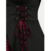 ROSE GAL Womens Plus Size Flocking Floral Figure Print Lace Up Ruched Ruffles Long Bell Sleeves Flowy 2 in 1 Top(Black)