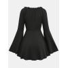 ROSE GAL Womens Plus Size Flocking Floral Figure Print Lace Up Ruched Ruffles Long Bell Sleeves Flowy 2 in 1 Top(Black)