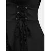 ROSE GAL Womens Plus Size Flocking Floral Figure Print Lace Up Ruched Ruffles Long Bell Sleeves Flowy 2 in 1 Top(Black_1)