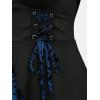 ROSE GAL Womens Plus Size Flocking Floral Figure Print Lace Up Ruched Ruffles Long Bell Sleeves Flowy 2 in 1 Top(Blue)