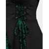 ROSE GAL Womens Plus Size Flocking Floral Figure Print Lace Up Ruched Ruffles Long Bell Sleeves Flowy 2 in 1 Top(Green)