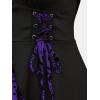 ROSE GAL Womens Plus Size Flocking Floral Figure Print Lace Up Ruched Ruffles Long Bell Sleeves Flowy 2 in 1 Top(Purple)