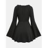 ROSE GAL Womens Plus Size Flocking Floral Figure Print Lace Up Ruched Ruffles Long Bell Sleeves Flowy 2 in 1 Top(Purple)