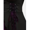 ROSE GAL Womens Plus Size Flocking Floral Figure Print Lace Up Ruched Ruffles Long Bell Sleeves Flowy 2 in 1 Top(Purple_1)