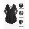 ROSE GAL Women’s Plus Size Flower Lace Butterfly Sleeve T Shirt Curve Flower Lace Summer Casual Tunic(Black-1)