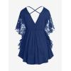 ROSE GAL Women’s Plus Size Flower Lace Butterfly Sleeve T Shirt Curve Flower Lace Summer Casual Tunic(Blue)