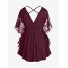 ROSE GAL Women’s Plus Size Flower Lace Butterfly Sleeve T Shirt Curve Flower Lace Summer Casual Tunic(Red)