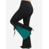 ROSE GAL Womens Plus Size Gothic Lace Up Two Tone Godet Hem Pull On Flare Pants(Green_1)