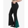 ROSE GAL Womens Plus Size Gothic Lace Up Two Tone Godet Hem Pull On Flare Pants(Green_1)