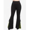 ROSE GAL Womens Plus Size Gothic Lace Up Two Tone Godet Hem Pull On Flare Pants(Green_3)