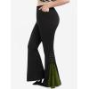 ROSE GAL Womens Plus Size Gothic Lace Up Two Tone Godet Hem Pull On Flare Pants(Green_3)